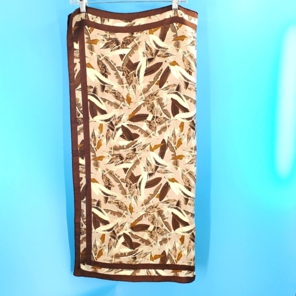 Vintage brown and ivory leaf pattern scarf 36" square
